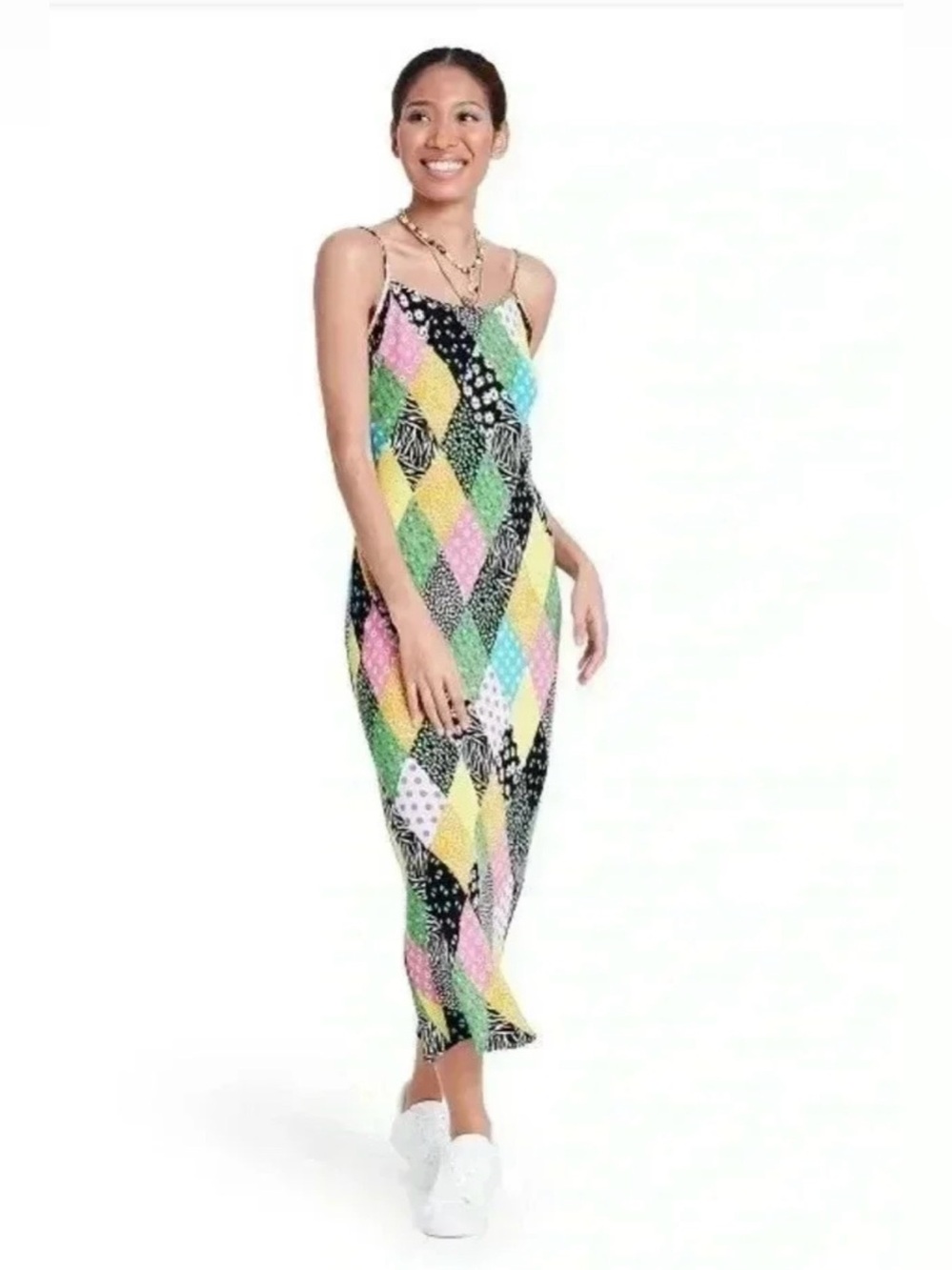 RIXO Multicolor Patchwork Slip Dress with Black Trim size M. Like new.
